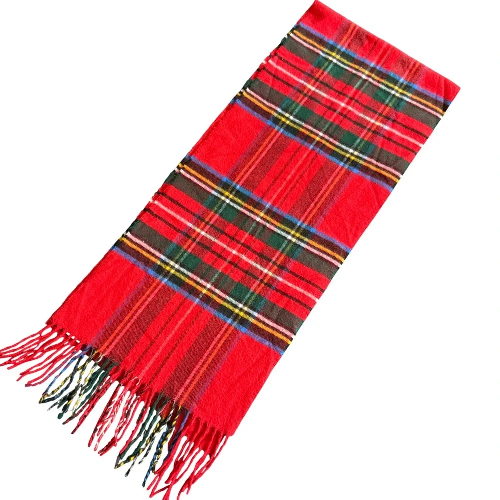 V. Fraas Cashmink‎ Plaid Scarf Set of 2 Navy Red Made in Germany RN66349